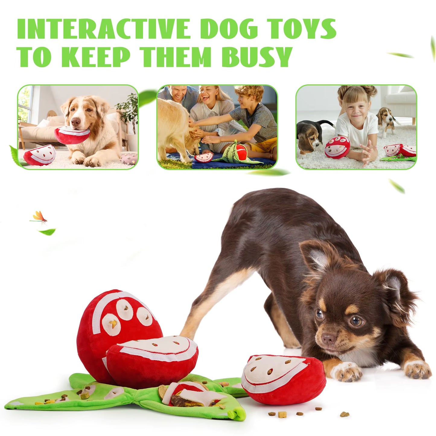 Fruit Hide and Seek Plush Dog Toy Puppy Puzzle Squeaky Toys with Crinkle Papers Interactive Dog Chew Toy