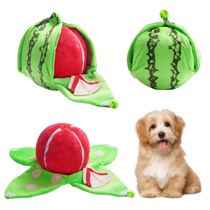 Fruit Hide and Seek Plush Dog Toy Puppy Puzzle Squeaky Toys with Crinkle Papers Interactive Dog Chew Toy