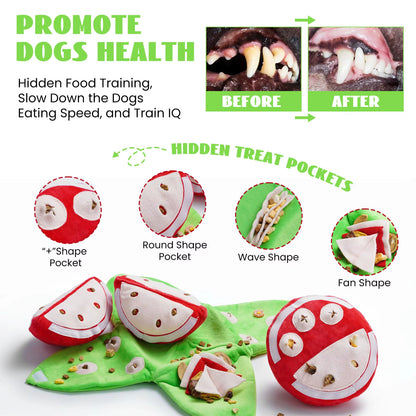 Fruit Hide and Seek Plush Dog Toy Puppy Puzzle Squeaky Toys with Crinkle Papers Interactive Dog Chew Toy